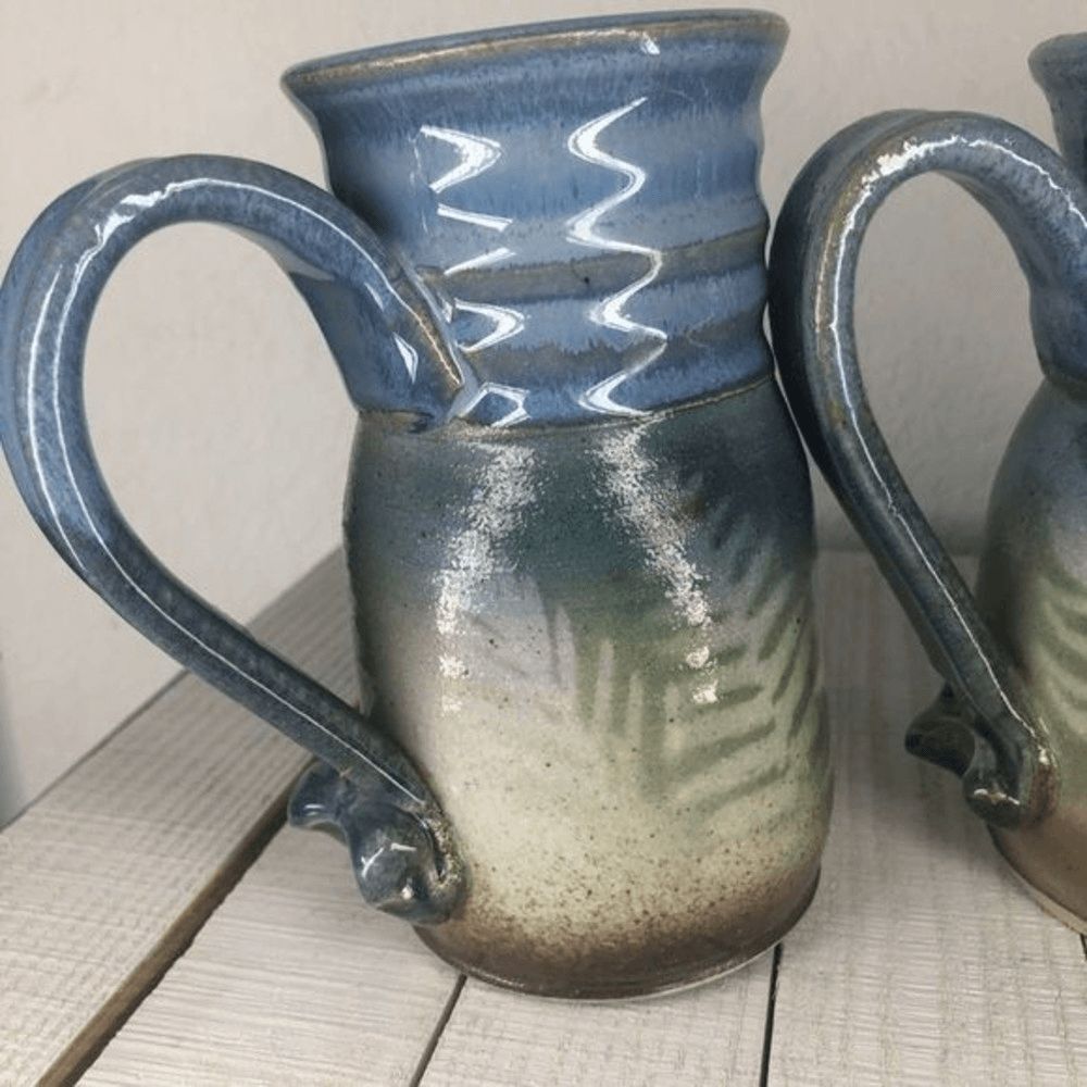 Brineys Hand Made Stoneware Pottery Coffe Cup Mug Earth Tones With Leafy Printed